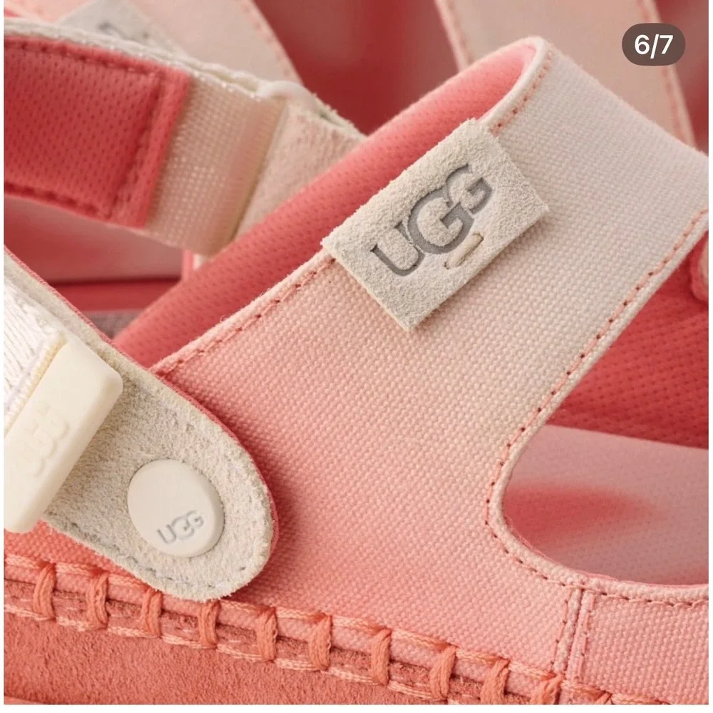 UGG Women's Platform Slide Sandals in Coral Pink and Ivory